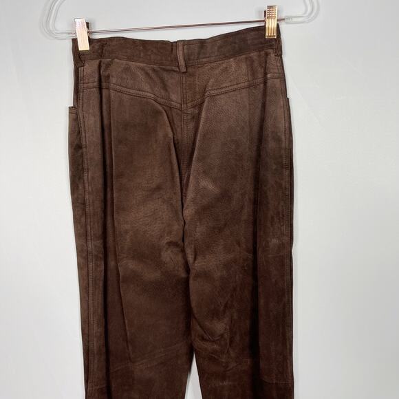 Lord & Taylor Womens 4P Petite Brown Suede Leather High Rise Straight Leg Pants - Picture 6 of 9